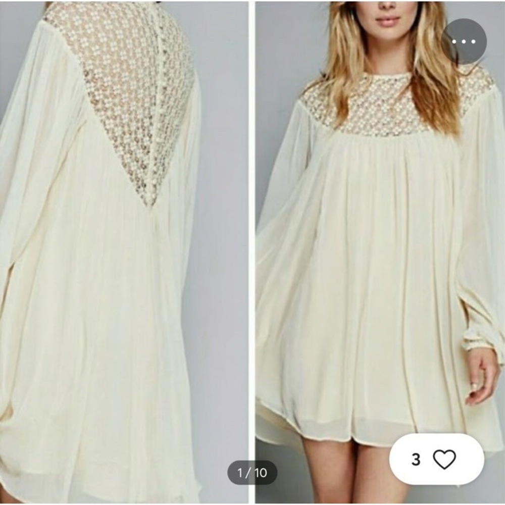 Free People Womens XS Limited Edition Boho Crochet Macrame Flowy Mini Dress LS